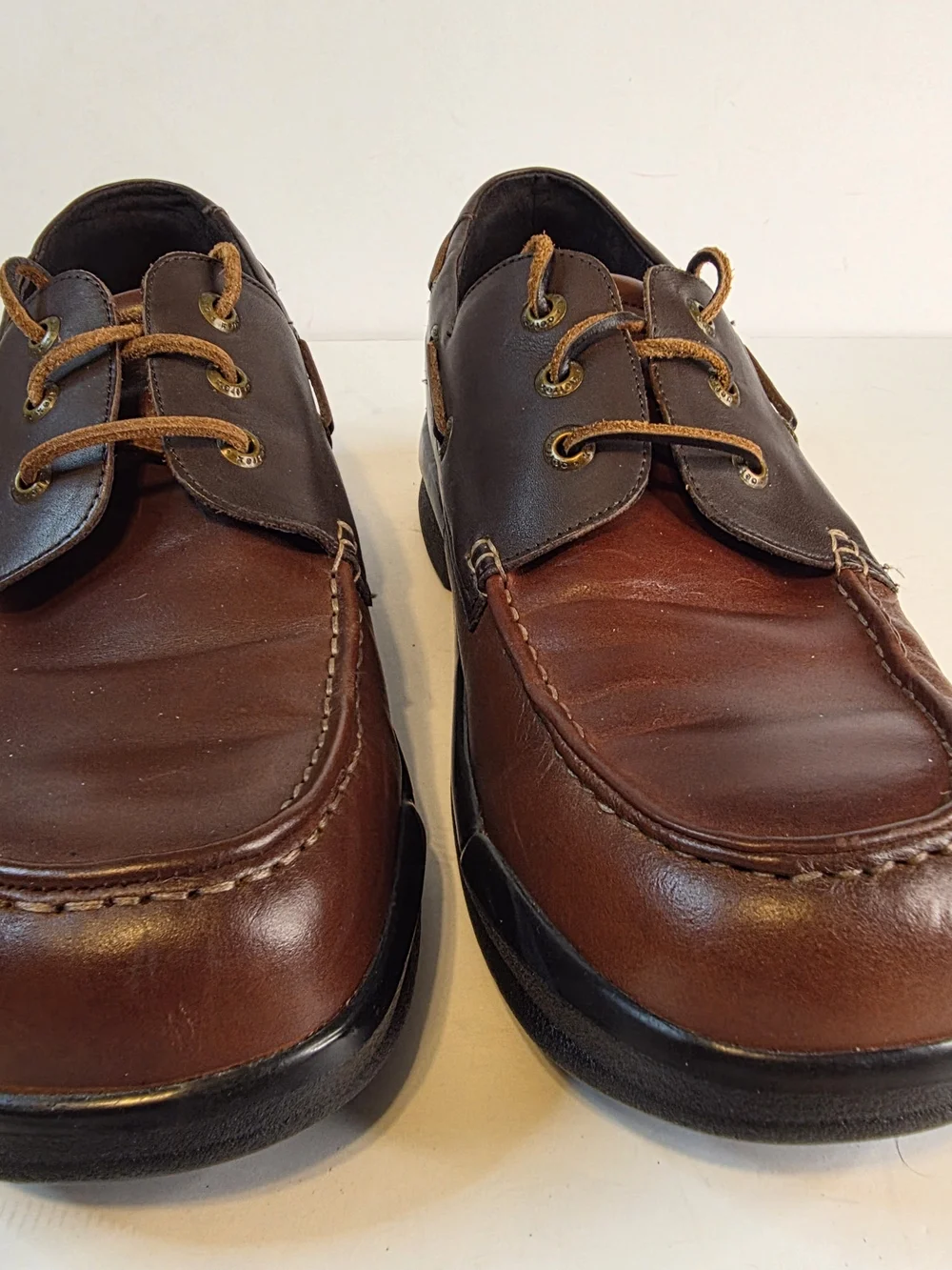 Apex Men's Two-Tone Brown Leather Boat Shoes Size 12.5